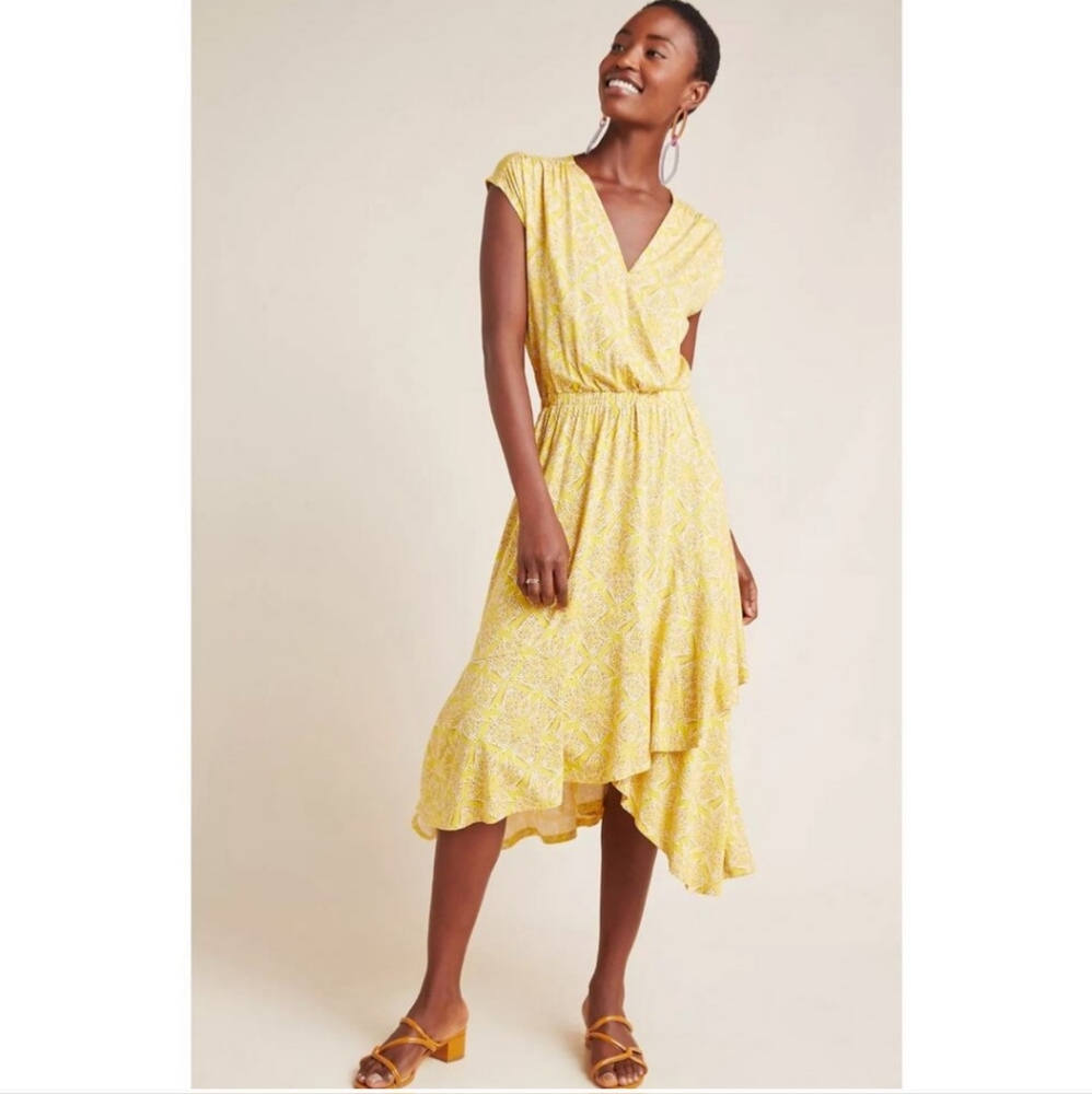 Maeve Anthropologie Fete Yellow Boho Midi Dress